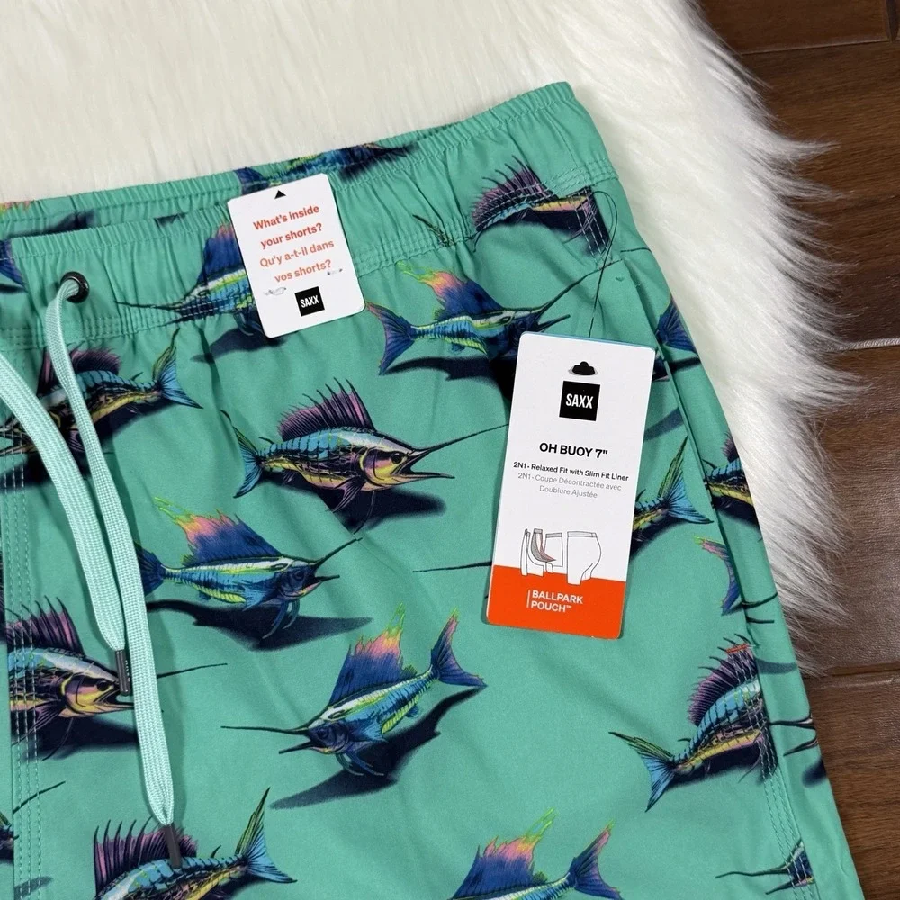 Saxx Men's Size XL‎ Fish Print Oh Buoy 2N1 Volley 7